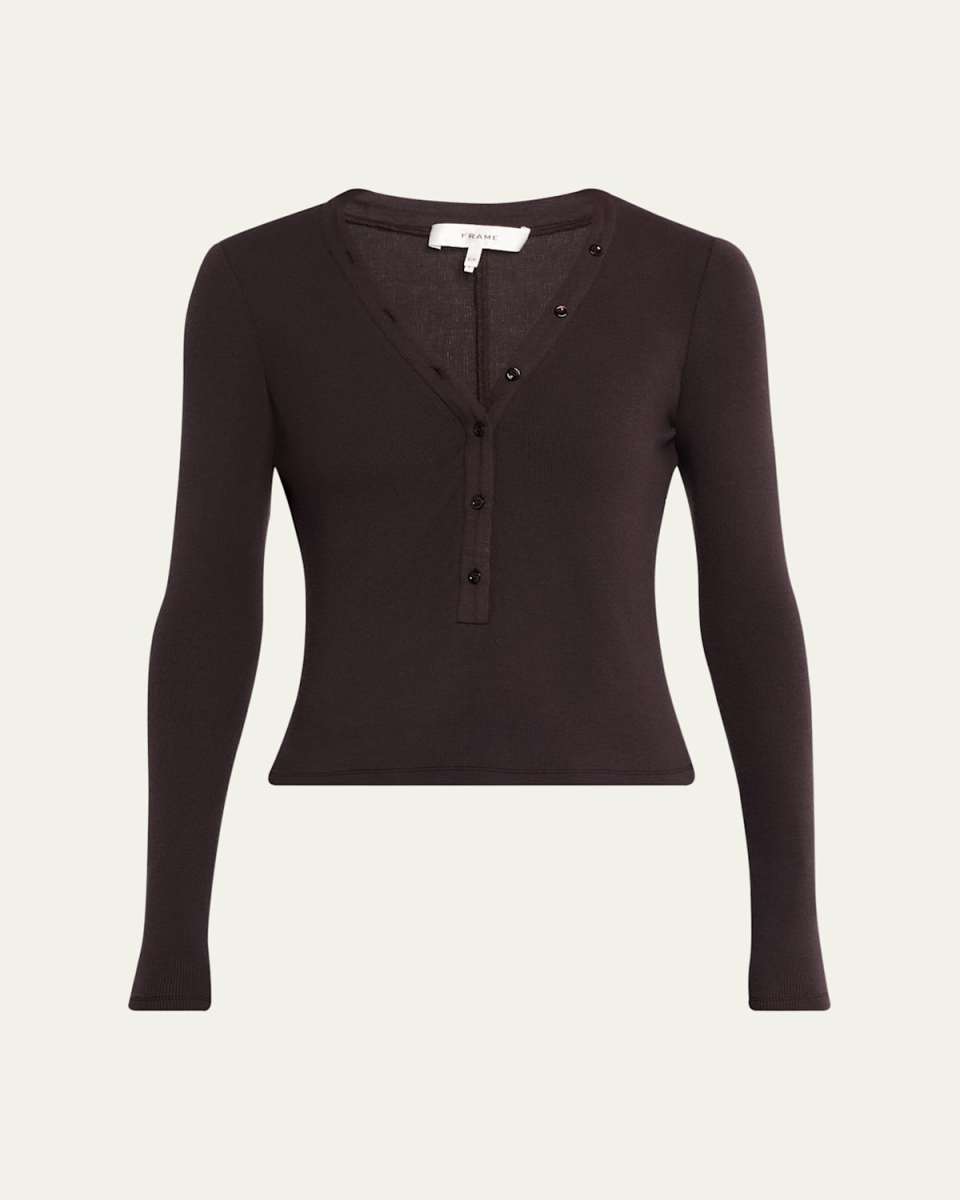 Long-Sleeve Ribbed Henley Top